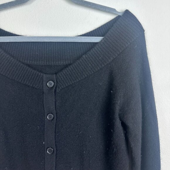 Anthropologie Maeve V Neck Cashmere Sweater XXS Black Button Front Minimalist - Picture 2 of 6